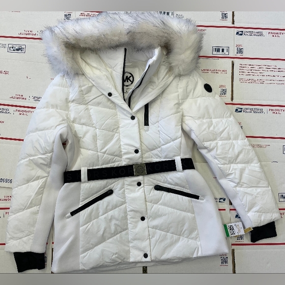 NWT Stunning Michael Kors Belted White Winter Coat Designer MK Jacket S M L XL - Picture 9 of 16